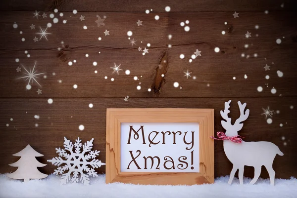 White Decoration On Snow, Merry Xmas, Sparkling Stars — Zdjęcie stockowe