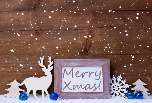 Christmas Card With Blue Decoration, Merry Xmas, Snowflakes — Φωτογραφία Αρχείου