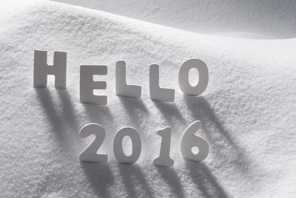 Palabra blanca de Navidad Hola 2016 en la nieve —  Fotos de Stock