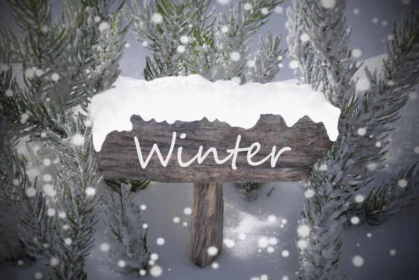 Christmas Sign Snowflakes Fir Tree Text Winter — Stockfoto