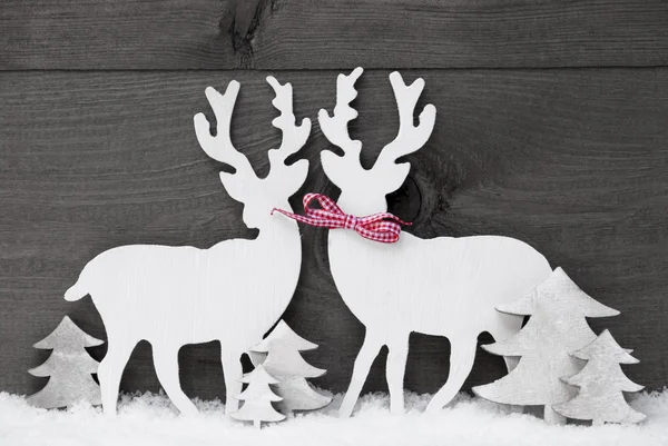 Gray Christmas Decoration, Reindeer Couple In Love, Snow, Tree — 스톡 사진