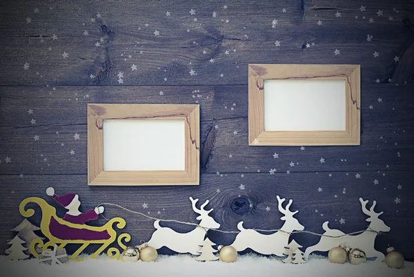 Vintage Santa Claus Sled, Snowflake, Copy Space, Two Frame — Stockfoto