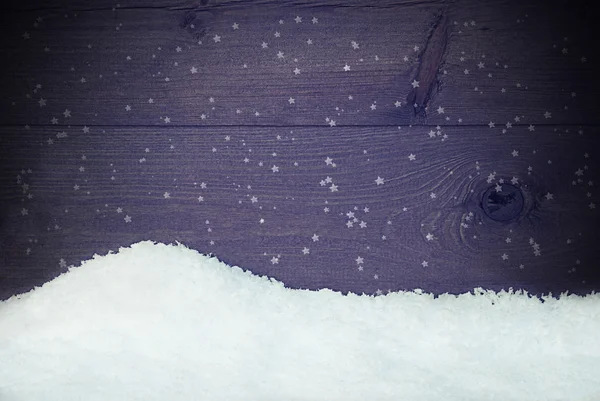 Fond en bois avec neige, Style vintage, Flocons de neige — Photo