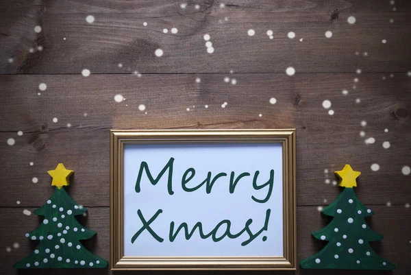 Picture Frame With Christmas Tree And Text Merry Xmas, Snowflake — Φωτογραφία Αρχείου