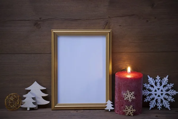 Frame With Candlelight And Christmas Decoration, Copy Space — Zdjęcie stockowe