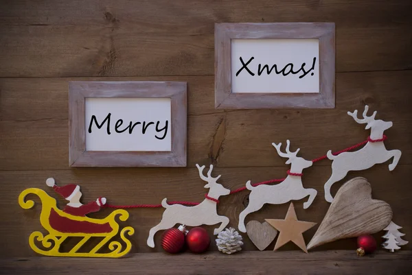 Santa Claus Sled And Reindeer, Frame With Merry Xmas — Stok fotoğraf