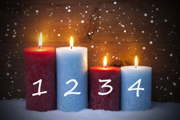 Christmas Card With Four Candles For Advent, Snowflakes — Φωτογραφία Αρχείου