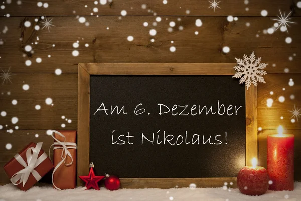 Card, Blackboard, Snowflakes, Nikolaustag Mean Nicholas Day — 图库照片