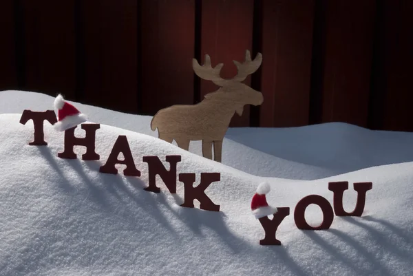 Christmas Card With Moose, Santa Hat And Snow, Thank You — Stock Fotó