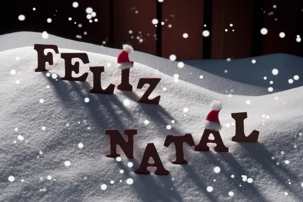 Biglietto con Babbo Natale, Fiocco di neve, Feliz Natale significa Buon Natale — Foto Stock