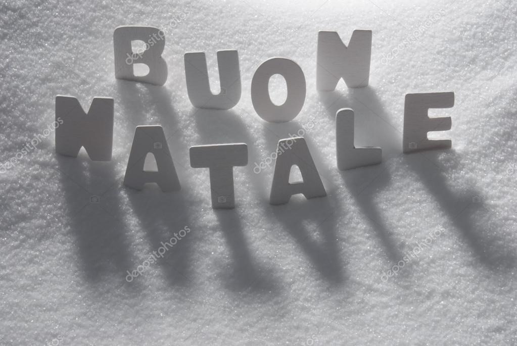 Buon Natale What Does It Mean.White Word Buon Natale Mean Merry Christmas On Snow Stock Photo C Nelosa 85952122