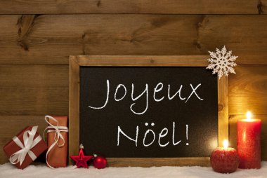 Festive Card, Blackboard, Snow, Joyeux Noel Mean Merry Christmas