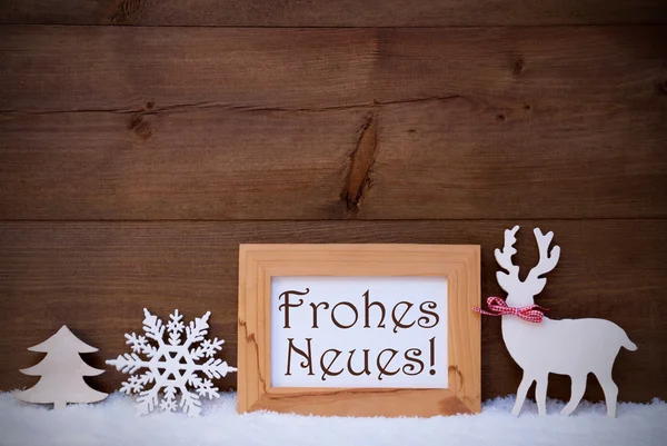 ตกแต่งสีขาวบนหิมะ, โฟม Neues หมายถึง สุขสันต์วันปีใหม่ — ภาพถ่ายสต็อก