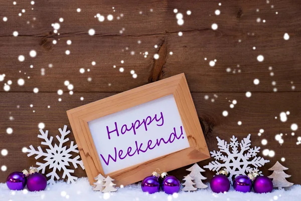 Purple Christmas Decoration, Snow, Happy Weekend, Snowflakes — Stok fotoğraf