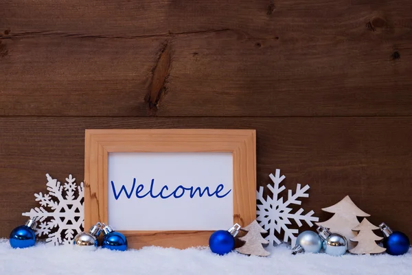Blue Christmas Decoration, Snow, Welcome — Stockfoto