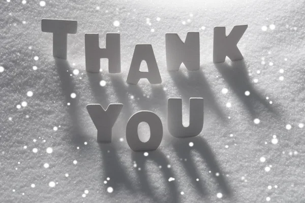 White Word Thank You On Snow, Snowflakes — Stockfoto