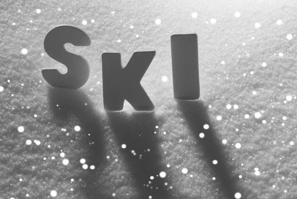 White Word Ski On Snow, Snowflakes — Φωτογραφία Αρχείου