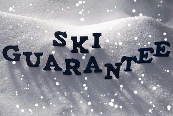 Blue Word Ski Guarantee On Snow, Snowflakes — 스톡 사진