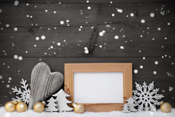 Golden Gay Christmas Decoration, Snow, Copy Space, Snowflakes — Stock fotografie