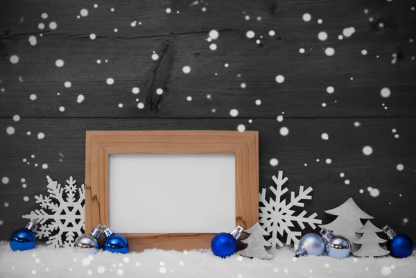 Blue Gray Christmas Decoration, Snow, Copy Space, Snowflakes — Stock Photo, Image