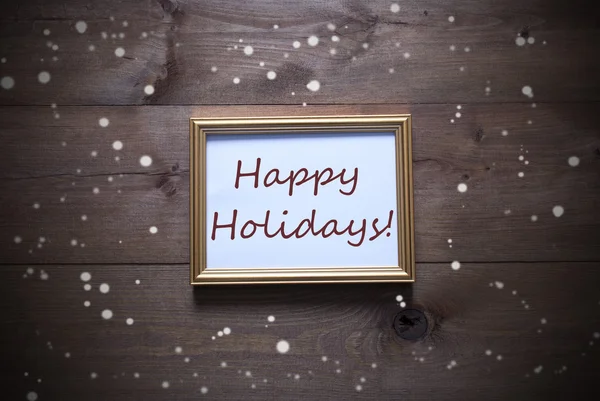 Golden Picture Frame With Happy Holidays And Snowflakes — Stock Photo, Image