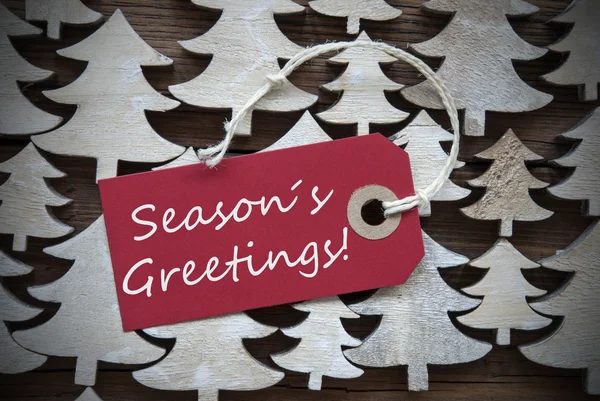 Red Christmas Label With Seasons Greetings — Stockfoto
