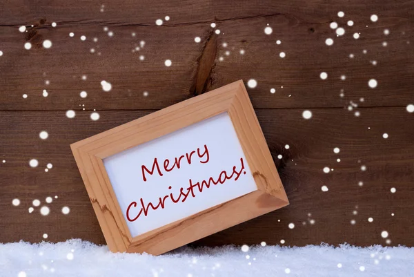 Picture Frame With Text Merry Christmas, Snow, Snowflakes — Stok fotoğraf