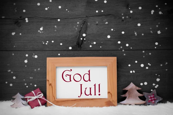 Gray Frame With God Jul Means Merry Christmas, Snow, Snowflakes — ストック写真