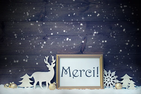 Vintage White And Golden Christmas Card, Merci Mean Thank You — Zdjęcie stockowe