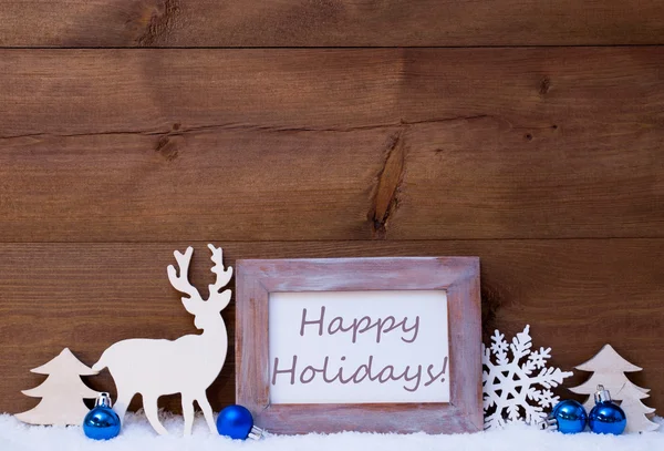 Christmas Card With Blue Decoration, Happy Holidays, Snow — ストック写真