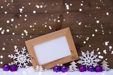 Purple Christmas Decoration, Copy Space, Snowflakes, Snow
