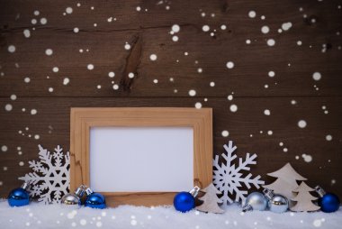 Blue Christmas Decoration, Snow, Copy Space, Snowflakes