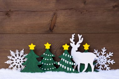 Christmas Decoration, Reindeer, Snow, Green Tree