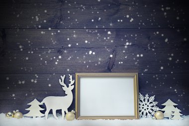Vintage Christmas Card On Snow With Copy Space And Snowflakes
