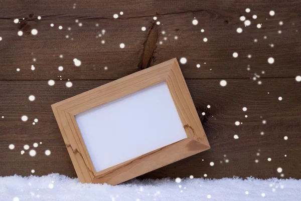 Christmas Card With Picture Frame, Copy Space, Snow, Snowfalkes — Stock fotografie