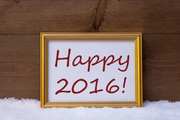 Golden Frame With Red Text Happy 2016 On Snow — 图库照片