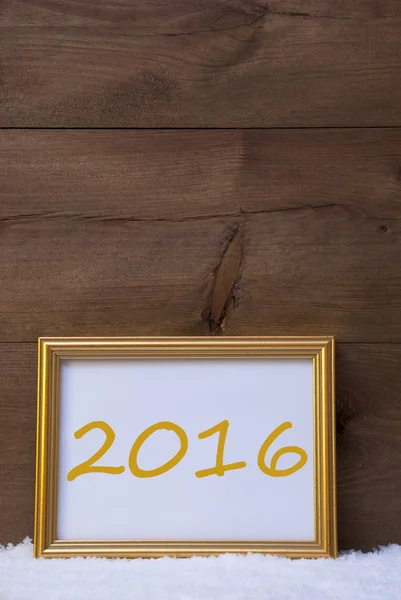 Golden Frame With Text 2016 On Snow — Zdjęcie stockowe