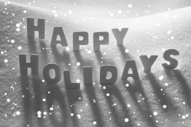 White Word Happy Holidays On Snow, Snowflakes