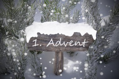 Sign Snowflakes Fir Tree 1 Advent Means Christmas Time