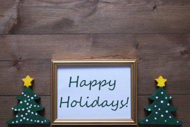 Picture Frame With Christmas Tree And Text Happy Holidays