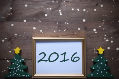 Picture Frame With Christmas Tree, 2016 And Snowflakes