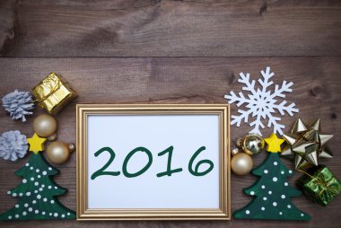Frame With Christmas Decoration And Text 2016