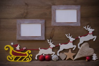 Santa Claus Sled And Reindeer, Frame With Copy Space