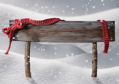 Brown Christmas Sign Copy Snow, Red Ribbon, Snowflakes