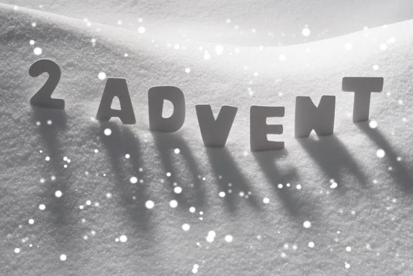 White Word 2 Advent Means Christmas Time On Snow, Snowflakes — Φωτογραφία Αρχείου