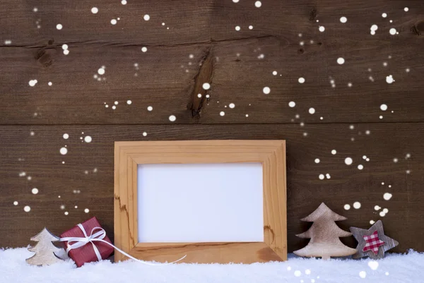 Quadro com decoração de Natal vermelho, espaço de cópia, flocos de neve — Fotografia de Stock
