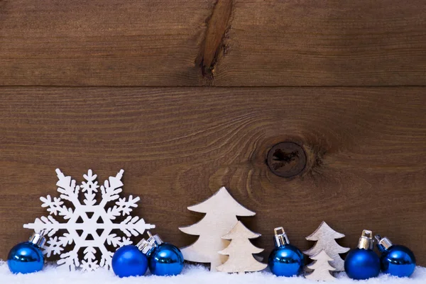 Blue Christmas Card With Decoration, Snow, Copy Space — Stockfoto