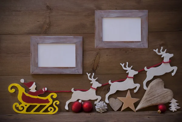 Santa Claus Sled And Reindeer, Frame With Copy Space — Stockfoto