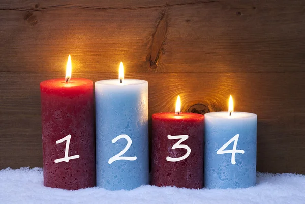 Tarjeta de Navidad con cuatro velas, Adviento, 1, 2, 3, 4 —  Fotos de Stock