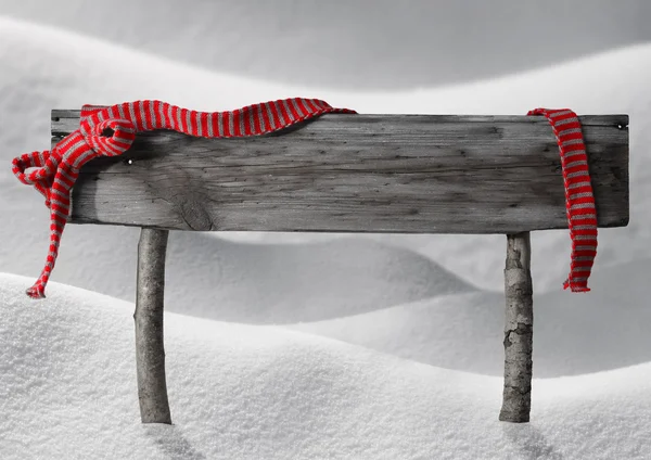 Gray Christmas Sign Copiar espacio Nieve, Cinta Roja —  Fotos de Stock